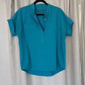 Figs Set Women's Teal Button Down Scrub Top And Straight Leg Pants